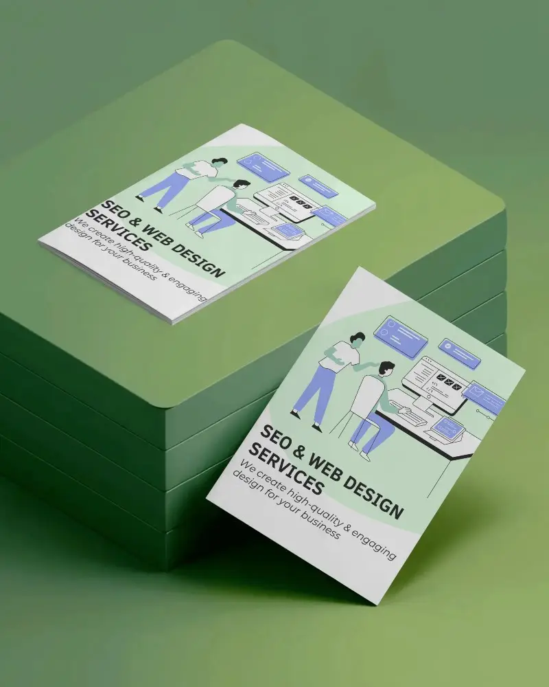 Modern Green Display Brochure Mockup Minimal Cards On Stacked Platform