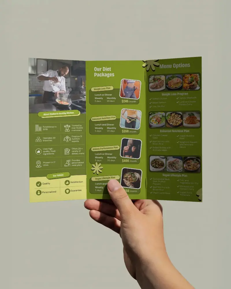 Tri Fold Brochure Mockup Held In Hand With Soft Shadows And Simple Background