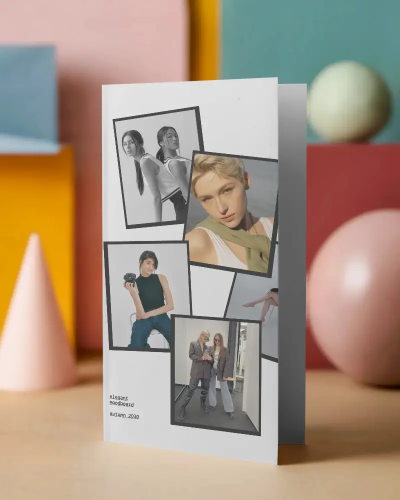 Clean Minimalist Brochure Mockup Standing On Table With Abstract Geometric Background