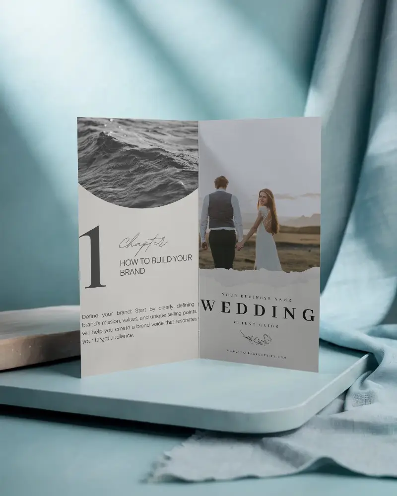 Empty Paper Brochure Mockup Standing Upright On Modern Textured Platform Display