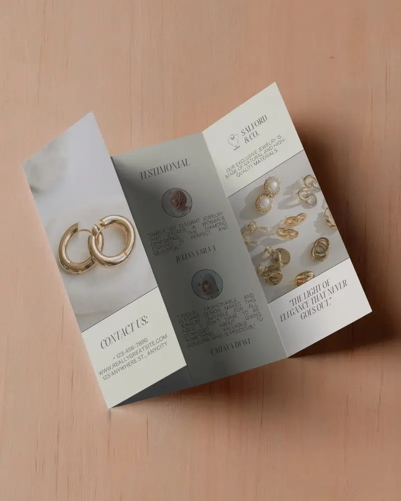 Realistic Open Trifold Brochure Mockup Isolated On Natural Wood Surface For Design