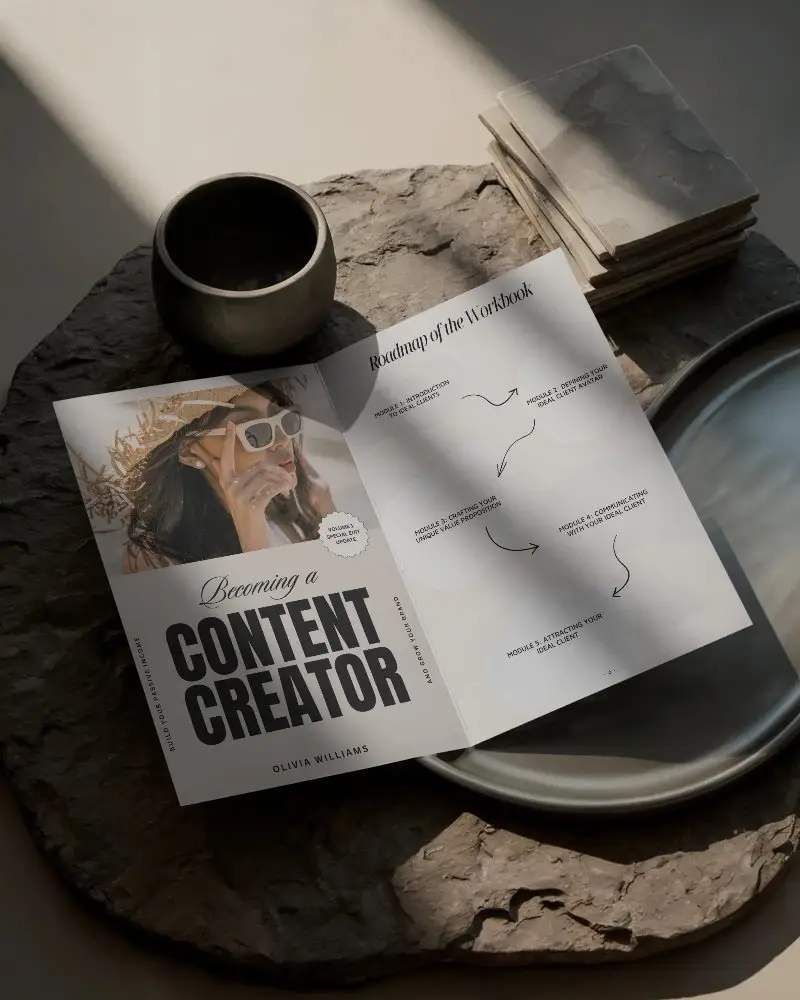 Elegant Minimalist Brochure Mockup Flat Lay On Natural Textured Surface For Design Presentation