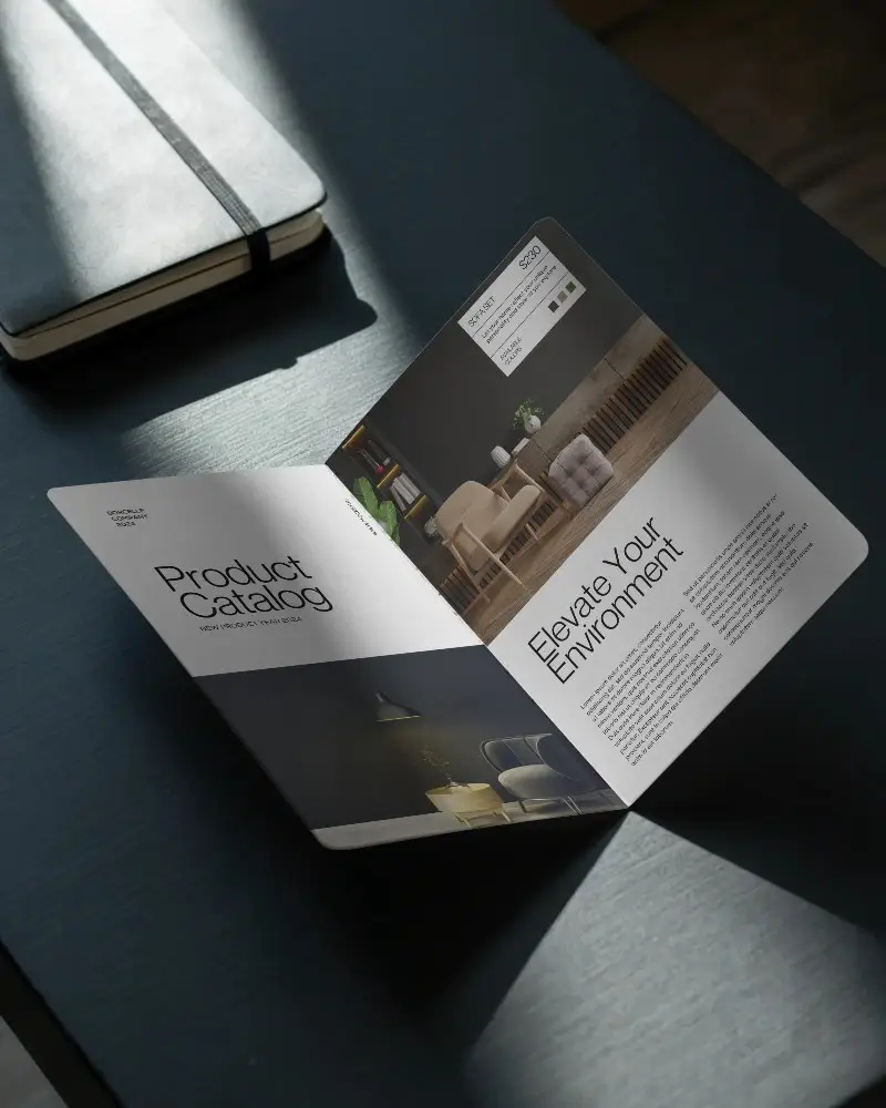 Minimalistic Brochure Mockup On Table With Opened Layout In An Overhead View