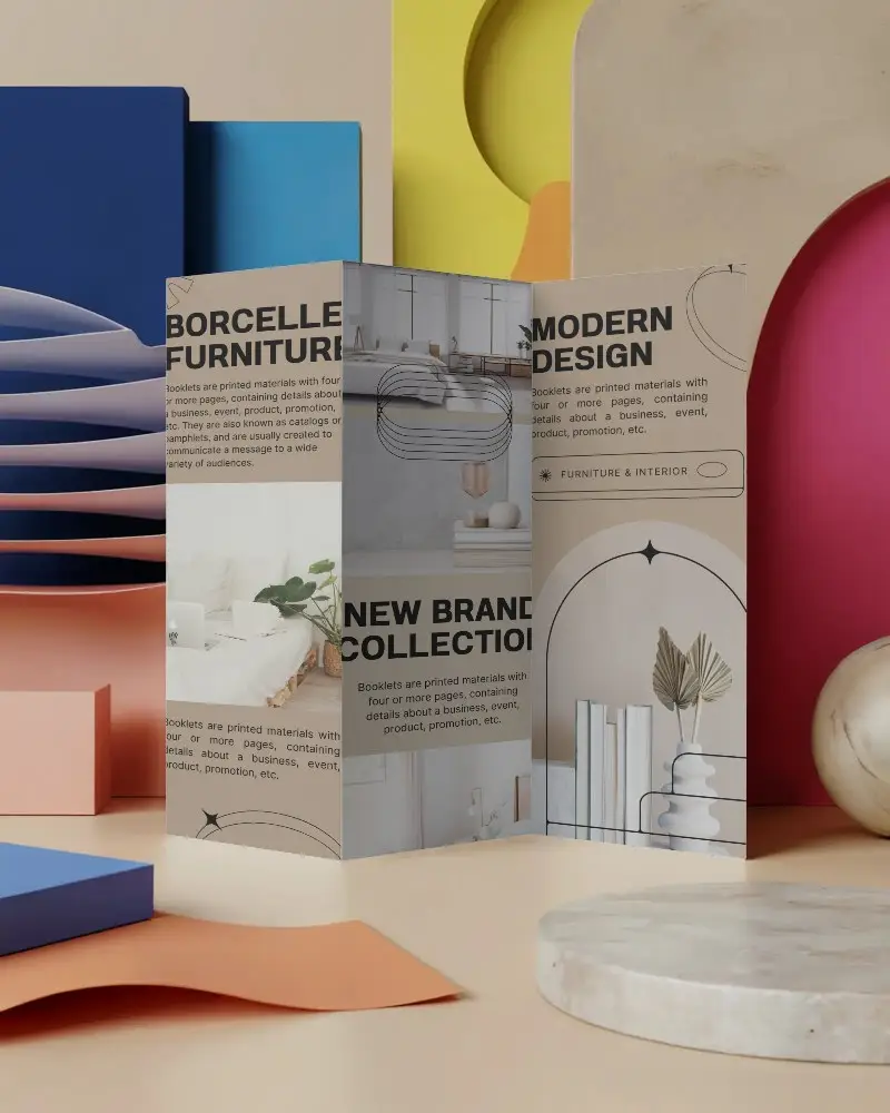 Professional Brochure Mockup Used For Presentation On Artistic Setup With Various Shapes