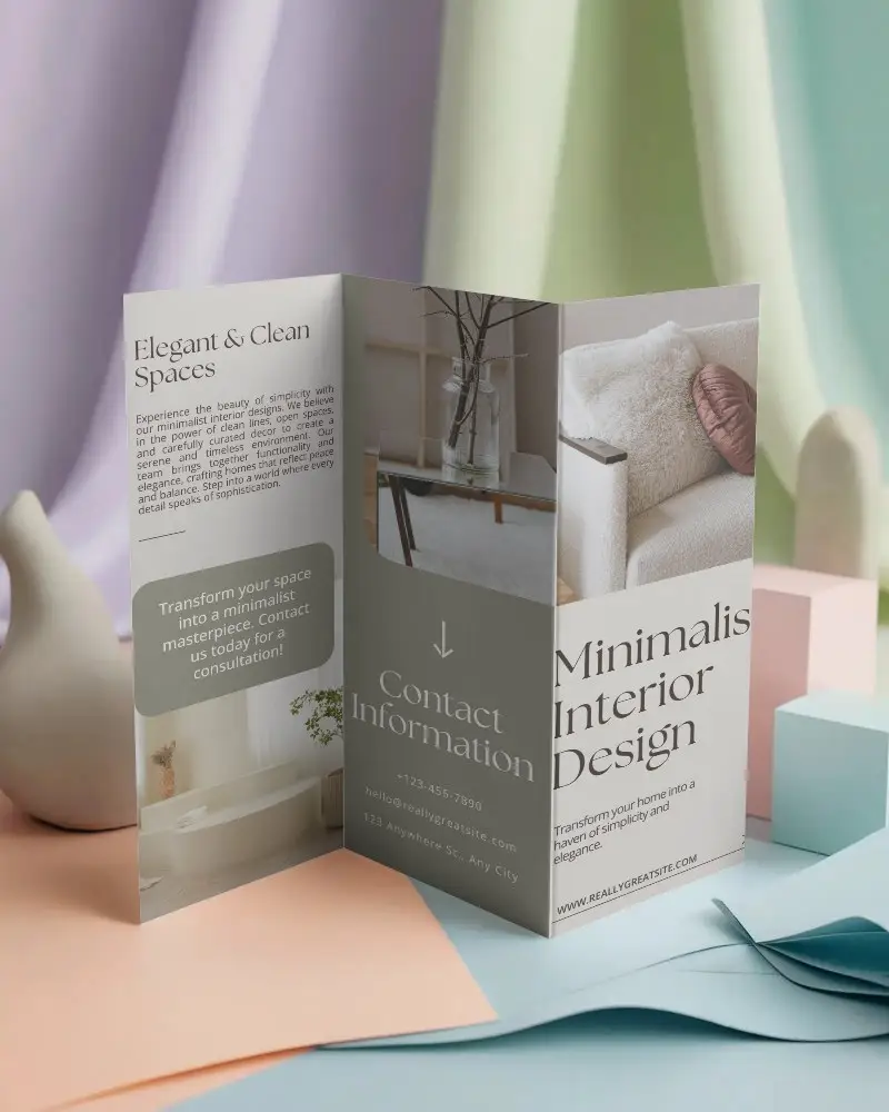 Tri Fold Brochure Mockup Standing On Abstract Background For Marketing Materials