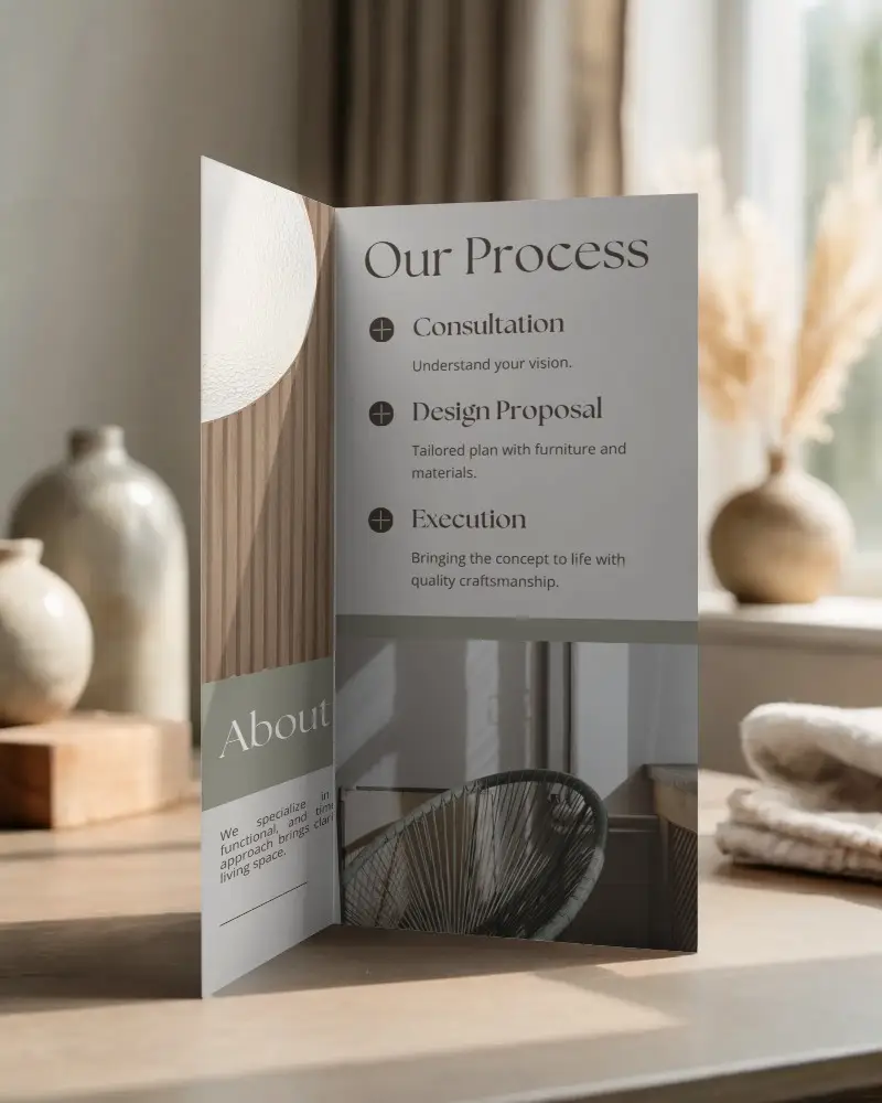 Open Empty Brochure Mockup Showing Interior Pages In Natural Room Setting