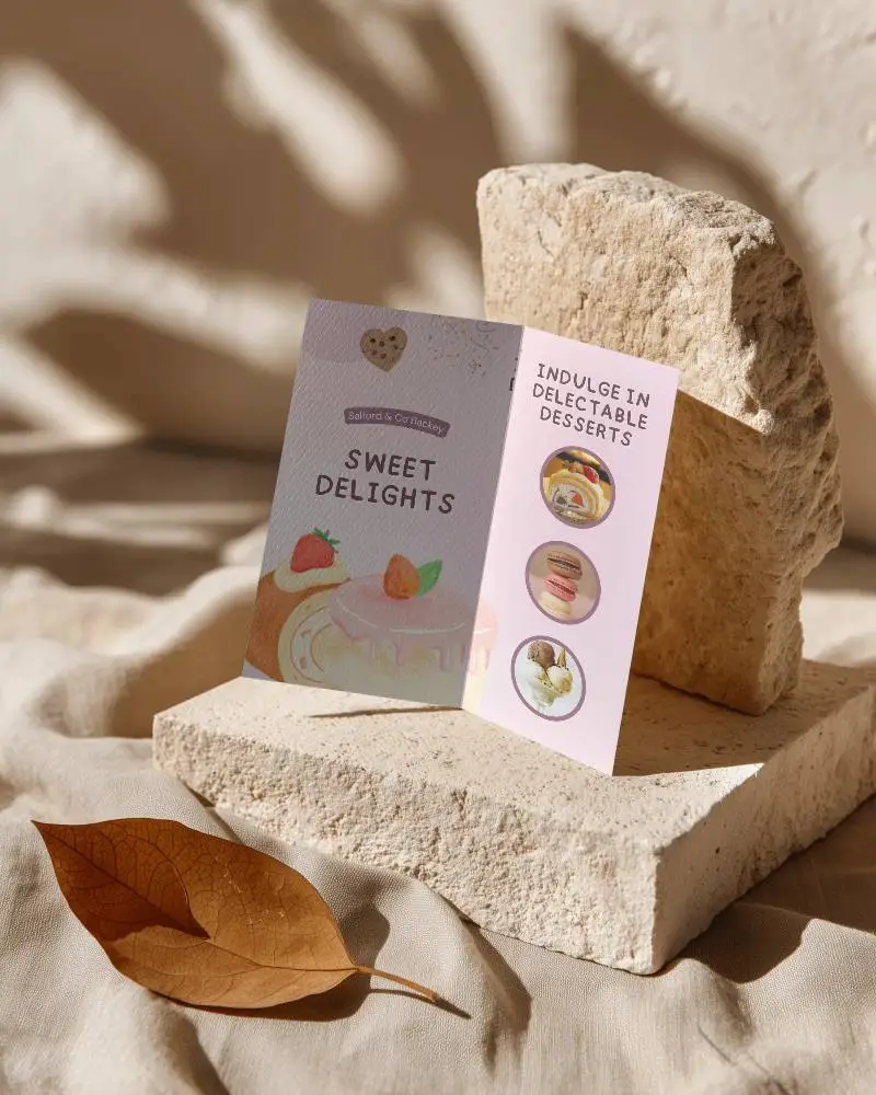 Elegant Minimalist Brochure Mockup Displaying Folded Card On Textured Stone With Natural Light