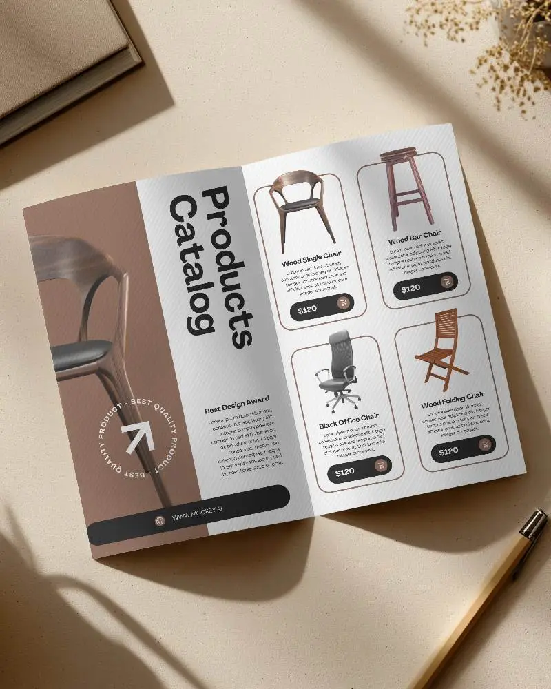 Blank Brochure Mockup On Neutral Surface With Natural Shadow And Stylish Layout