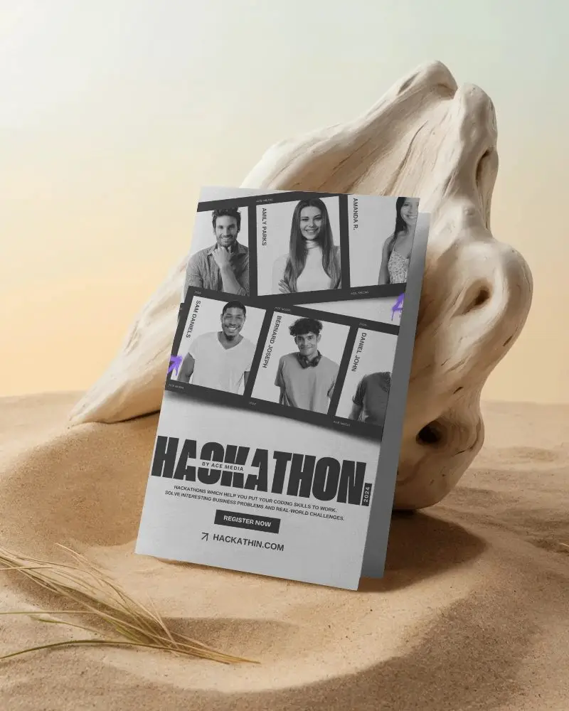 Desert Inspired Brochure Mockup Standing On Sand With Organic Stone Backdrop And Warm Sunset Light