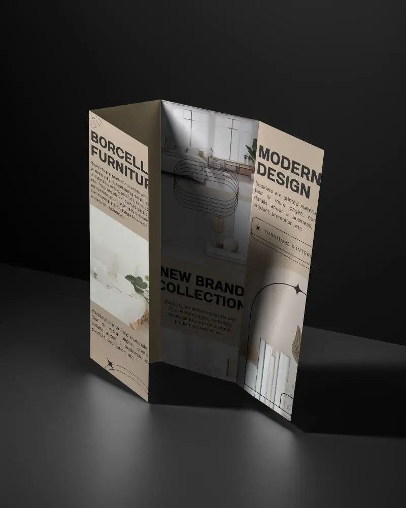 Tri Fold Brochure Mockup With Realistic Lighting And Shadow Effects For Design Presentation