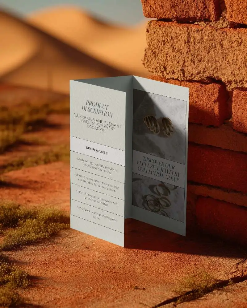 Vertical Trifold Brochure Mockup With Realistic Texture And Natural Light Shadow Effects