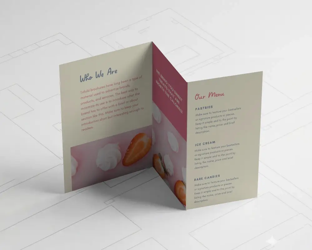 Professional Trifold Brochure Mockup On Minimalistic Background With Shadow Effects
