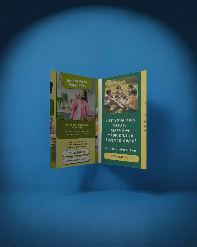 Minimalist Two Panel Brochure Mockup Floating Against Solid Color Background