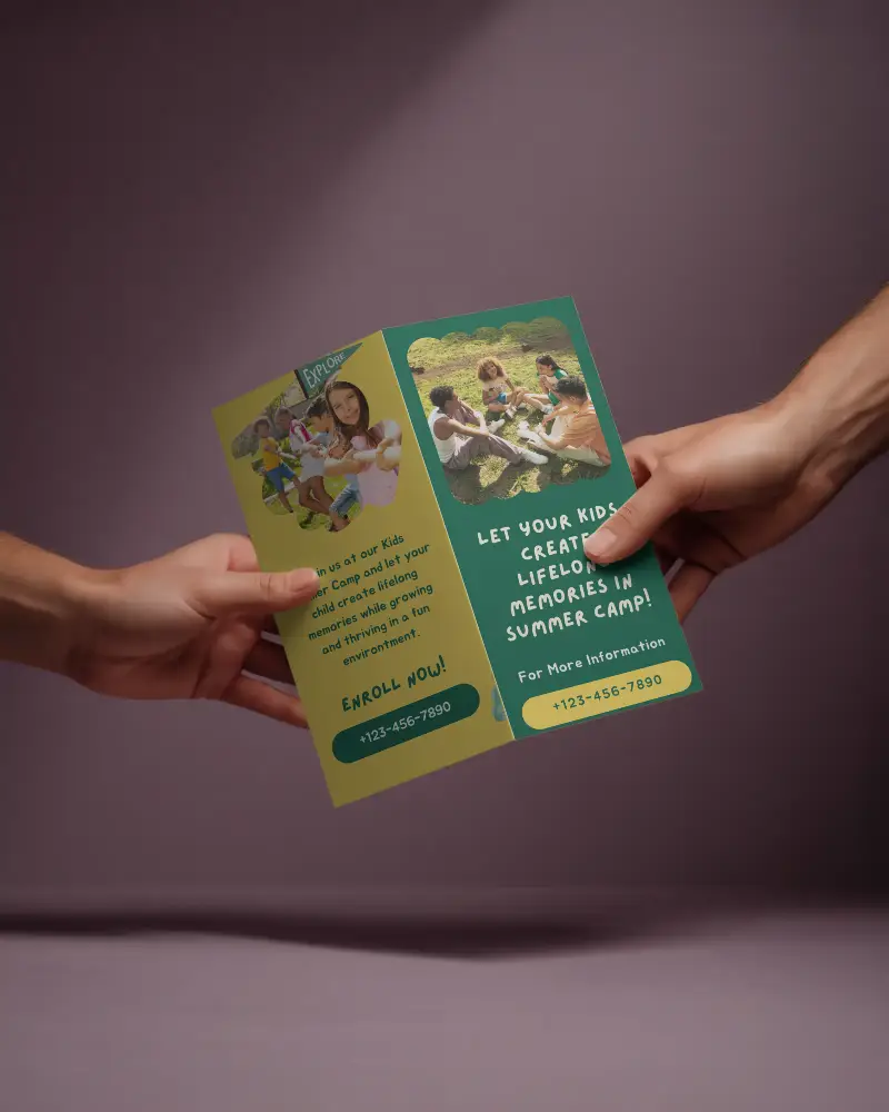 Business Brochure Mockup Floating Between Two Hands Isolated Background