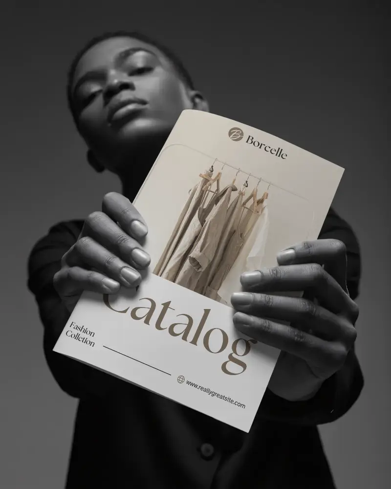 Professional Stylish Brochure Mockup With Minimalist Design Held By Model