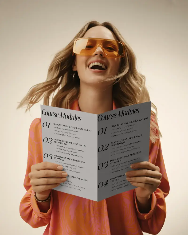 Smiling Model Showcasing Trifold Brochure Mockup In Hands For Brand Promotion