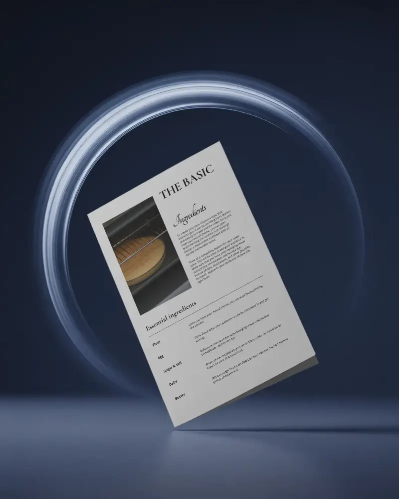 Elegant Vertical Brochure Mockup Floating With Glowing Circular Light Trail Visual Effect