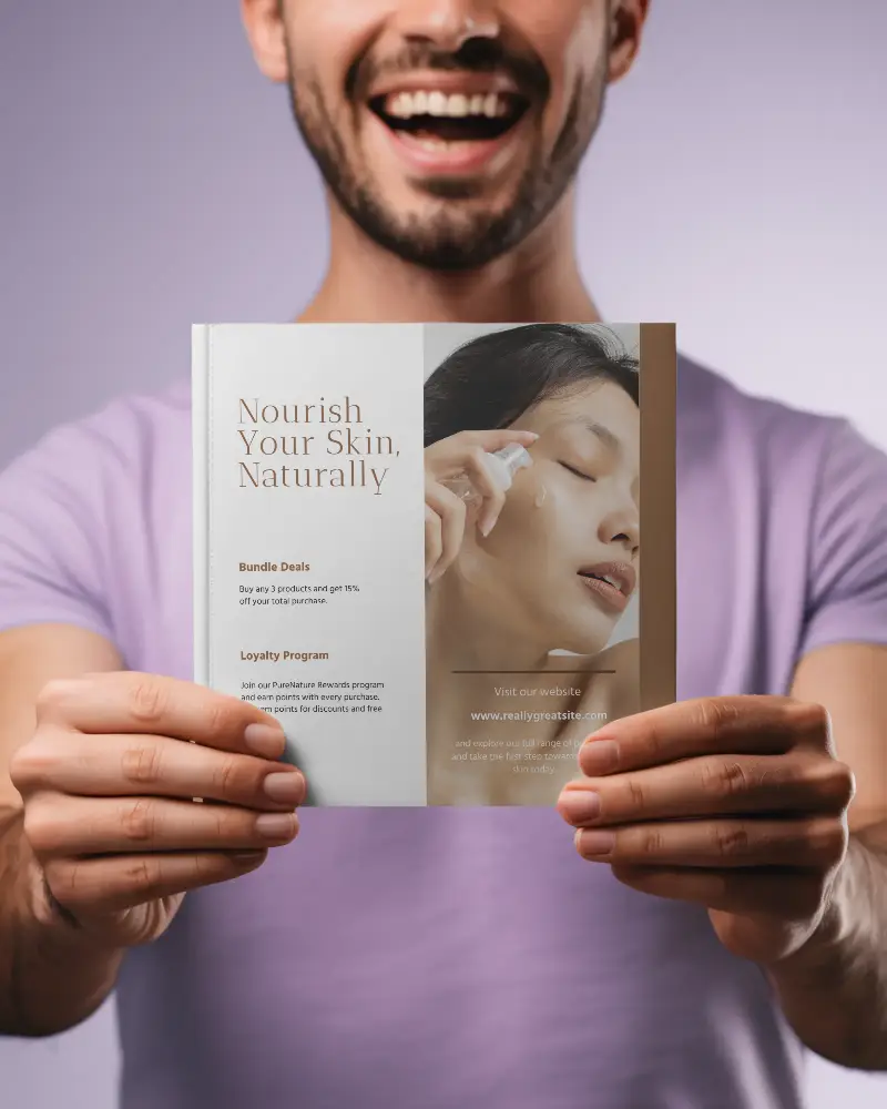 Happy Person Holding Square Brochure Mockup For Clean Promotional Designs