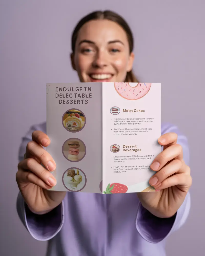 Smiling Person Showing Clean Brochure Mockup Design Template For Advertising