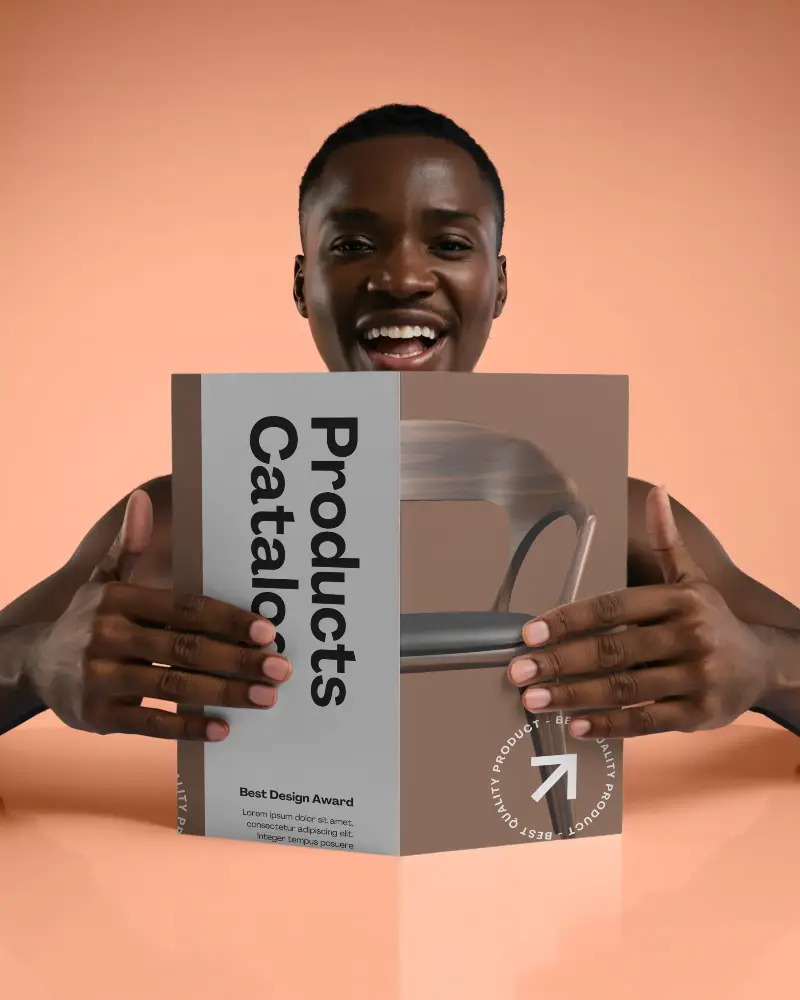 Happy Person Holding Open Brochure Mockup For Marketing Or Advertising Purposes