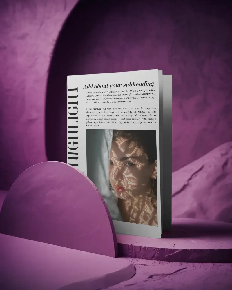 Vertical Standing Paper Brochure Mockup On Abstract Textured Surface For Design Showcase