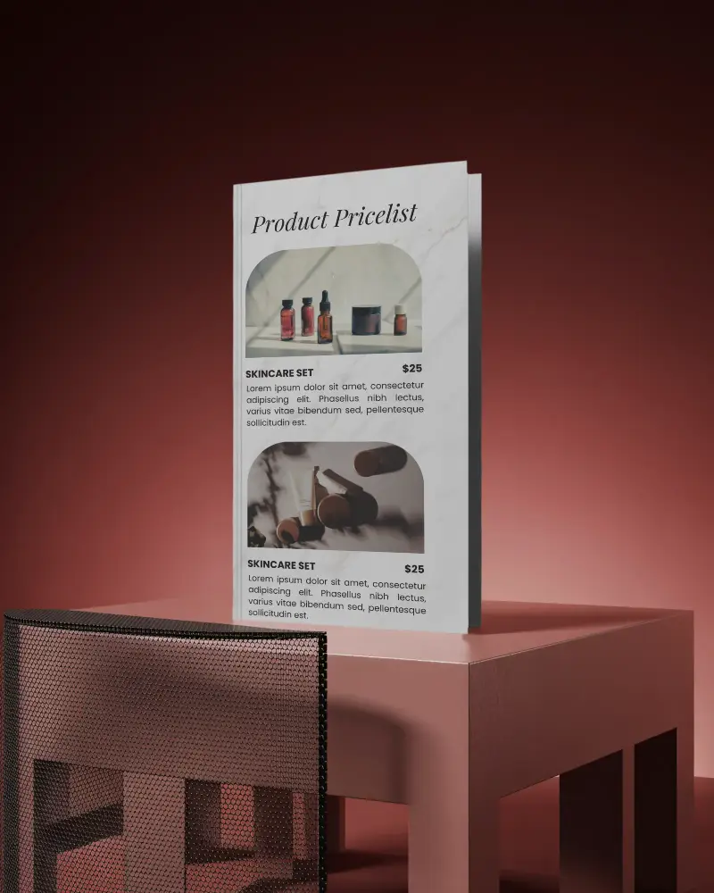 Minimalistic Brochure Mockup Standing On Modern Table With Texture Background