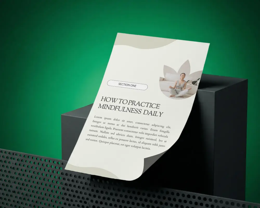 Sleek Minimalist Brochure Mockup Floating Above Modern Geometric Structures Background