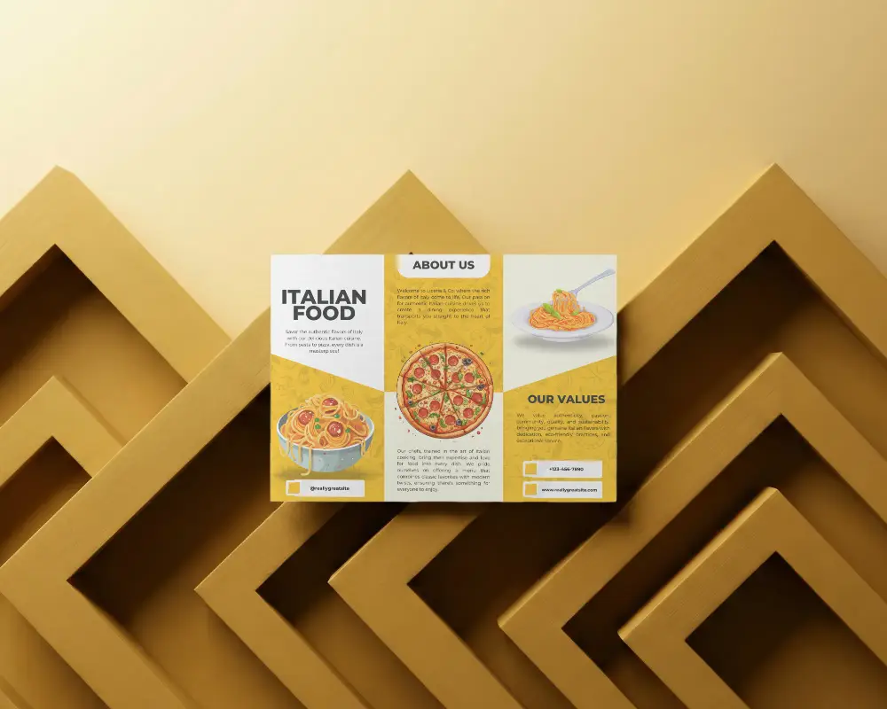 Sleek Horizontal Brochure Mockup On Abstract Overlapping Diamond Pattern For Design Showcase