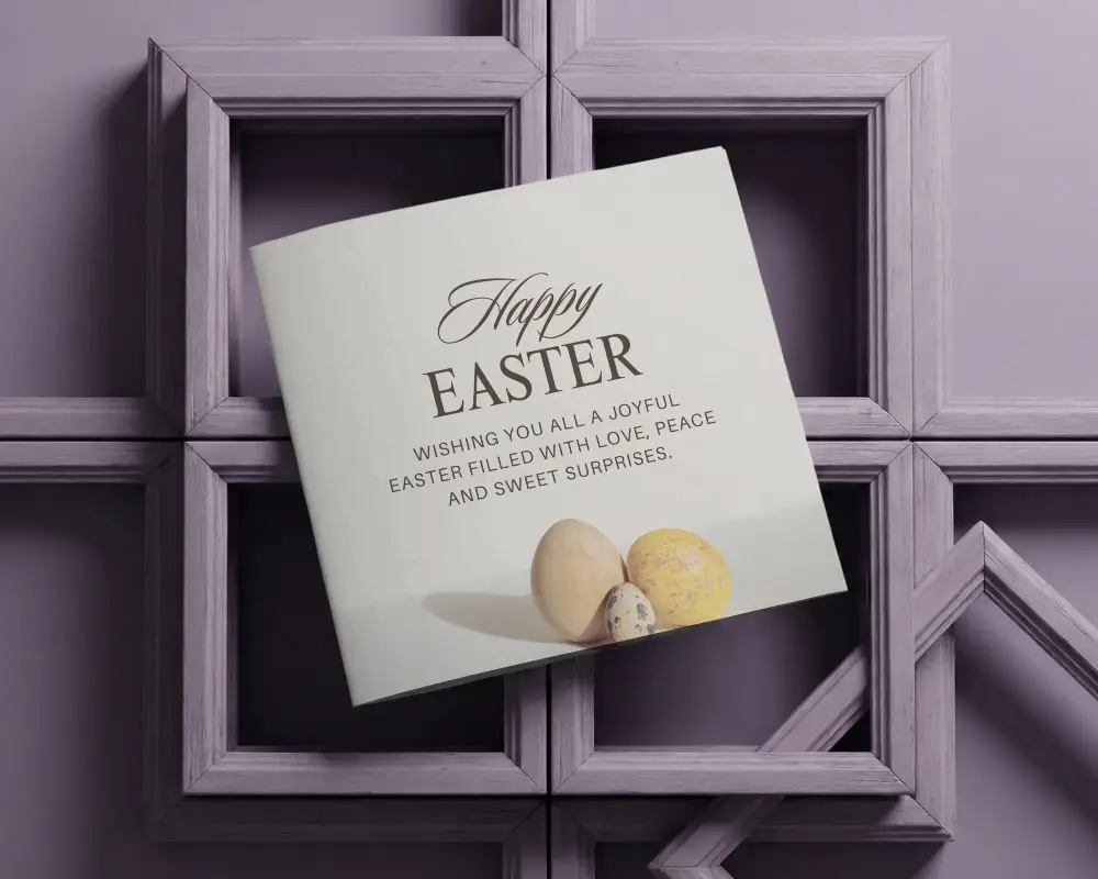 Minimalist Square Brochure Mockup Positioned On Geometric Wooden Grid Backdrop Design