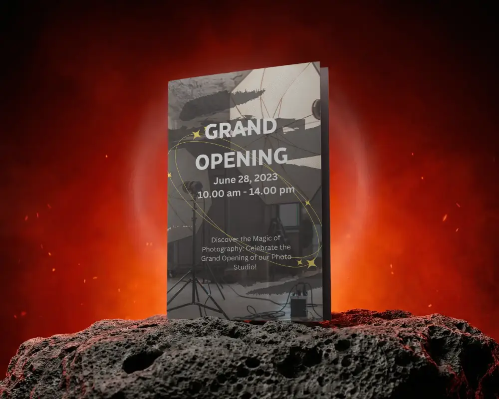 Realistic Folded Brochure Mockup On Rock Surface With Dramatic Glowing Background Effect