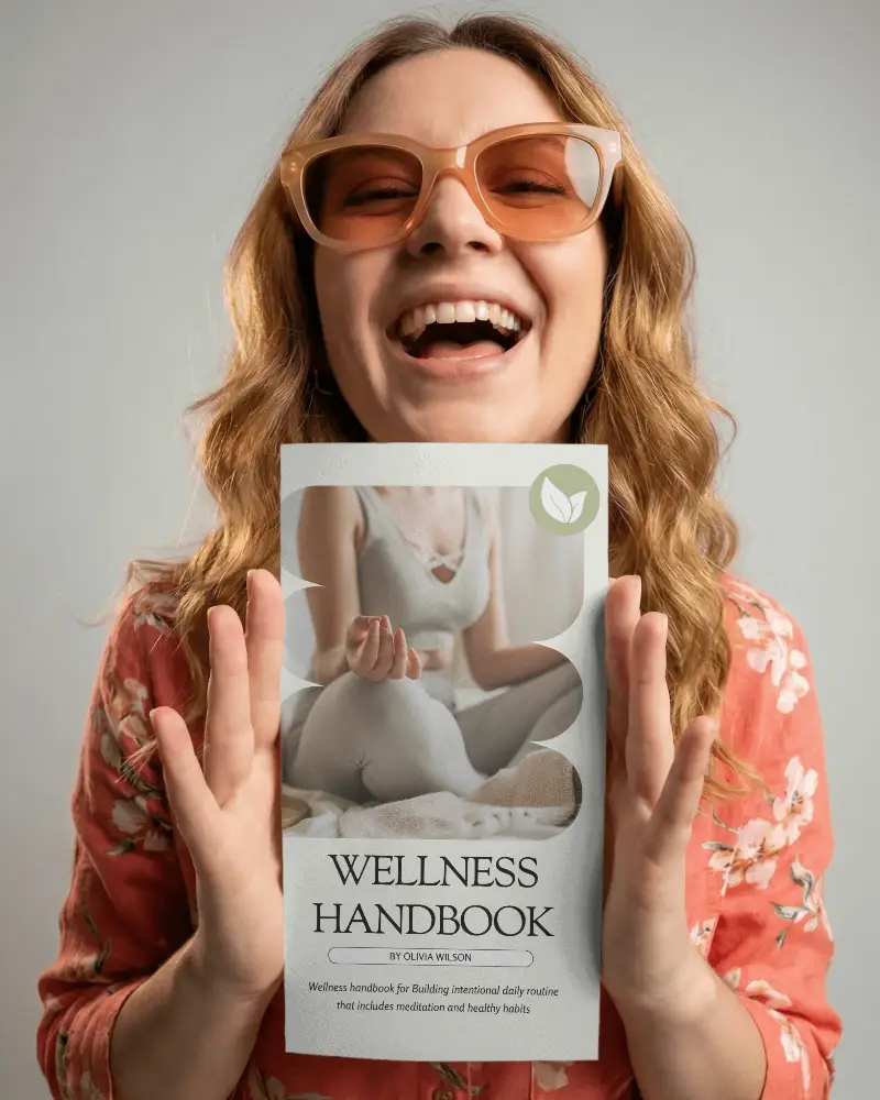 Cheerful Woman Holding Blank Brochure Mockup For Promotional Marketing And Advertising