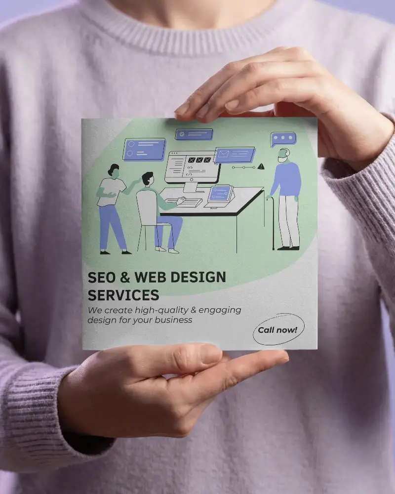 Hands Holding Square Brochure Mockup Template For Print Design And Marketing Presentation