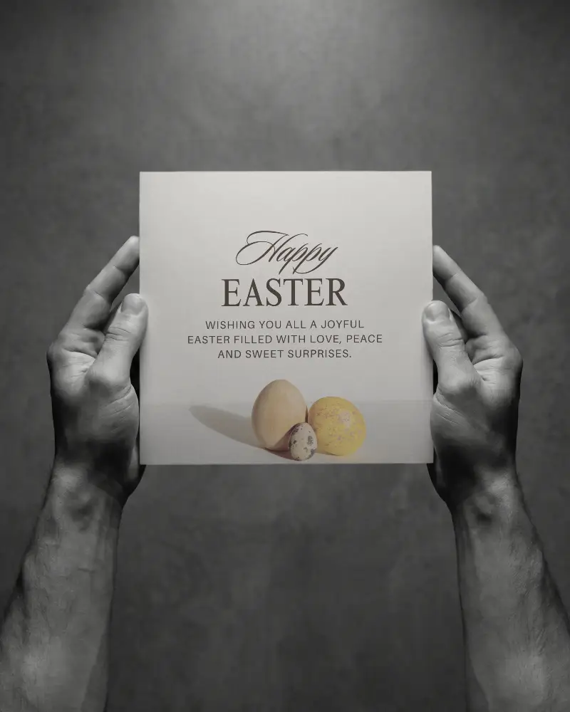 Hands Holding Blank Square Brochure Mockup For Clean Design Display And Presentation Use