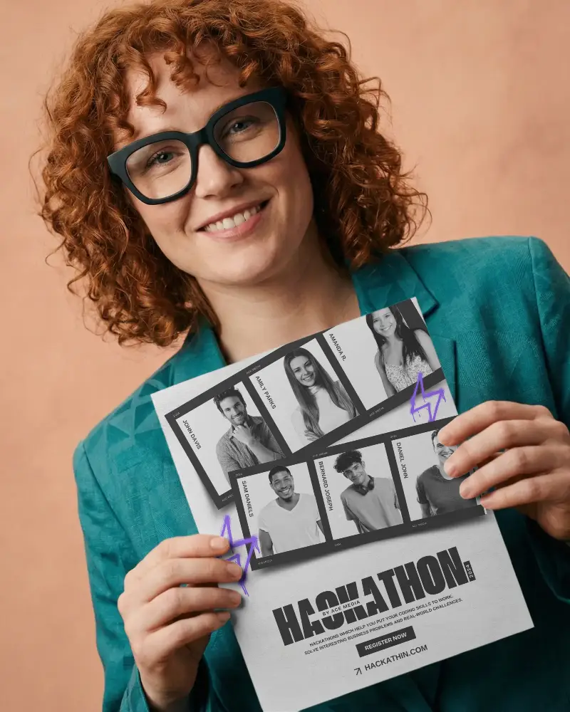 Young Woman Holding Blank Brochure Mockup For Marketing And Print Design Presentation