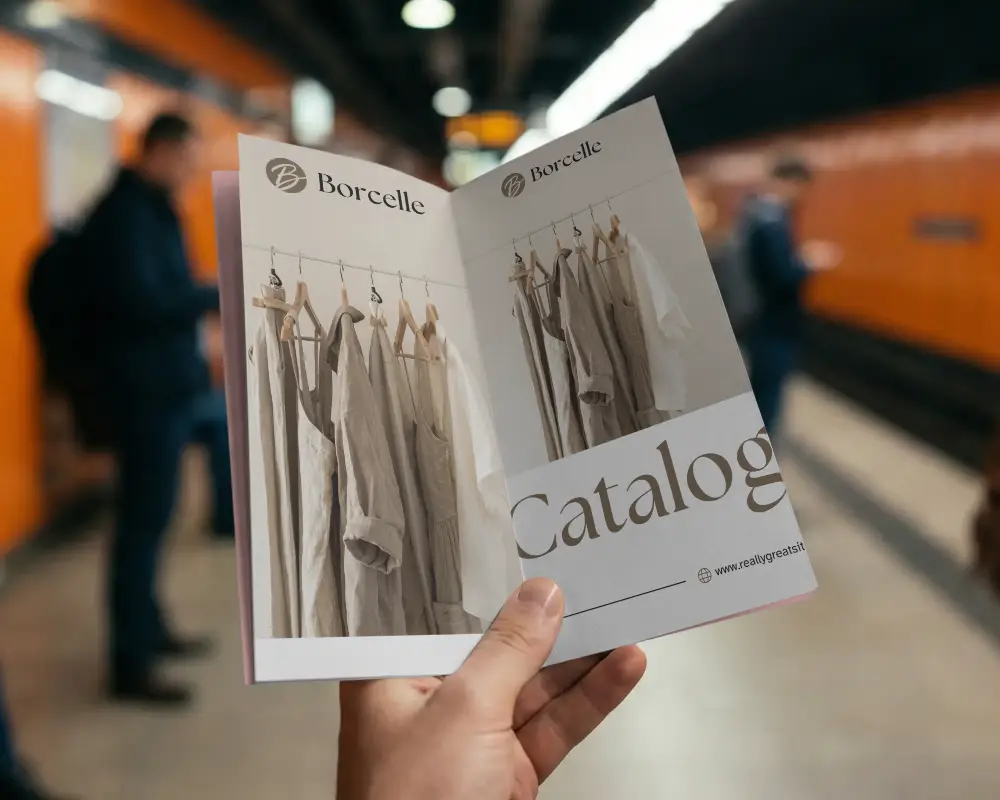 Hand Holding Open Brochure Mockup Showcasing Blank Pages For Print Designs Presentation