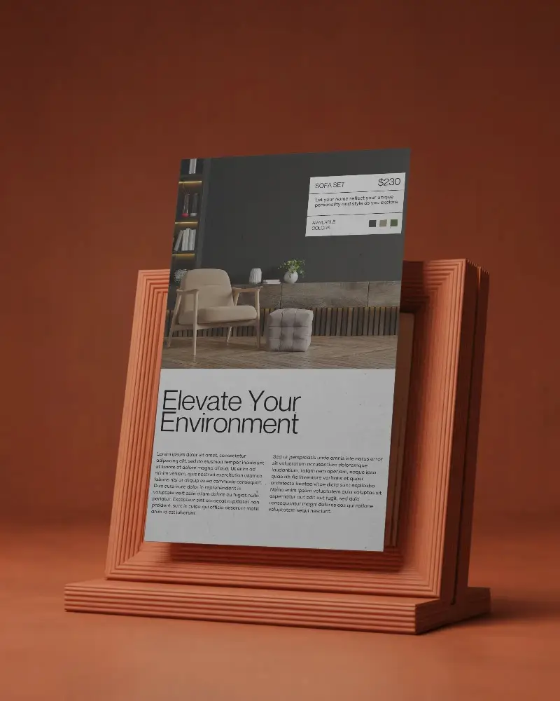 Premium Brochure Mockup Displaying Clean Blank Paper On Textured Ridged Frame For Designs
