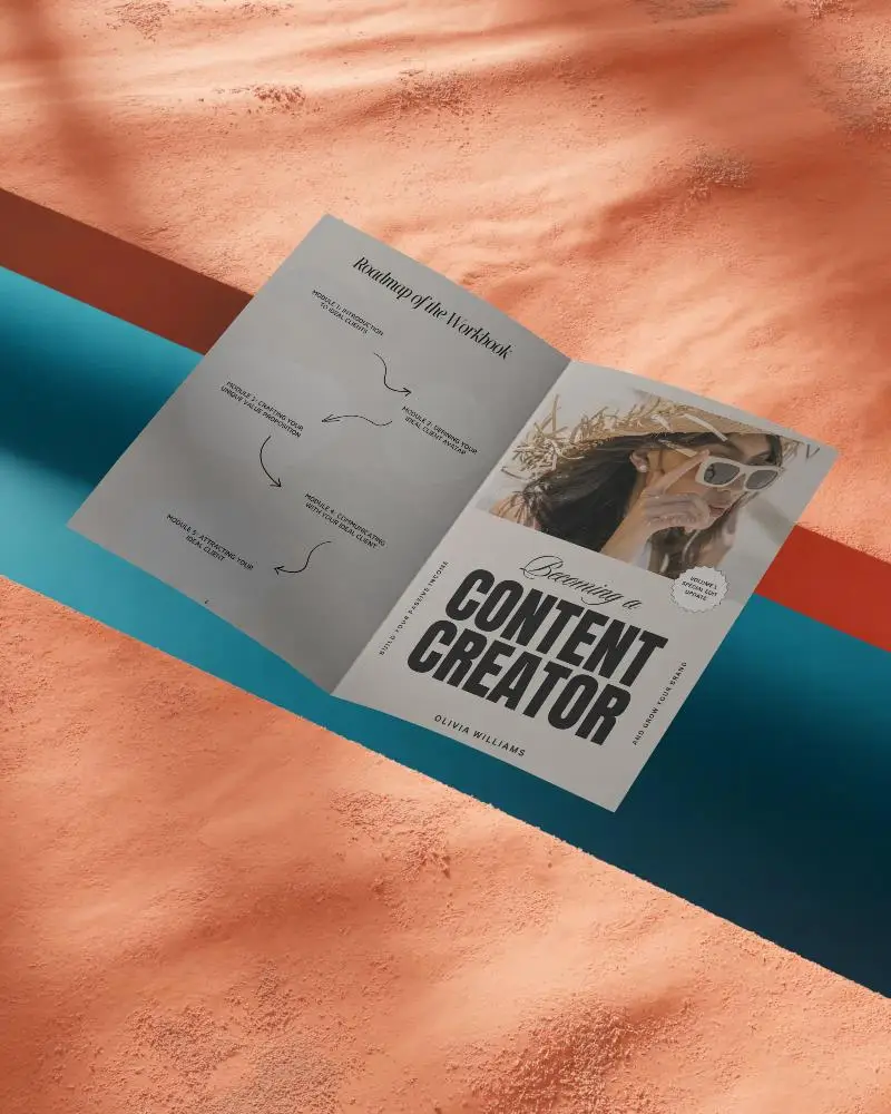 Opened Minimalist Brochure Mockup On Textured Background For Design Presentation