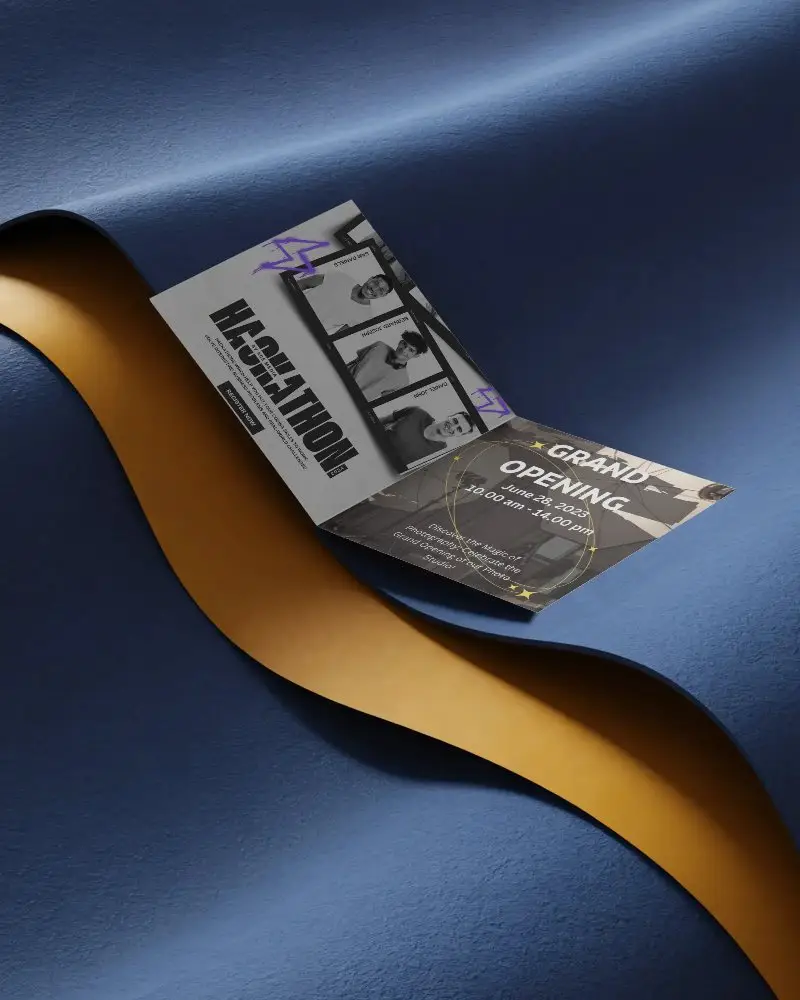 Clean Brochure Mockup Sitting Open With Folded Curves Showcasing Layout Design