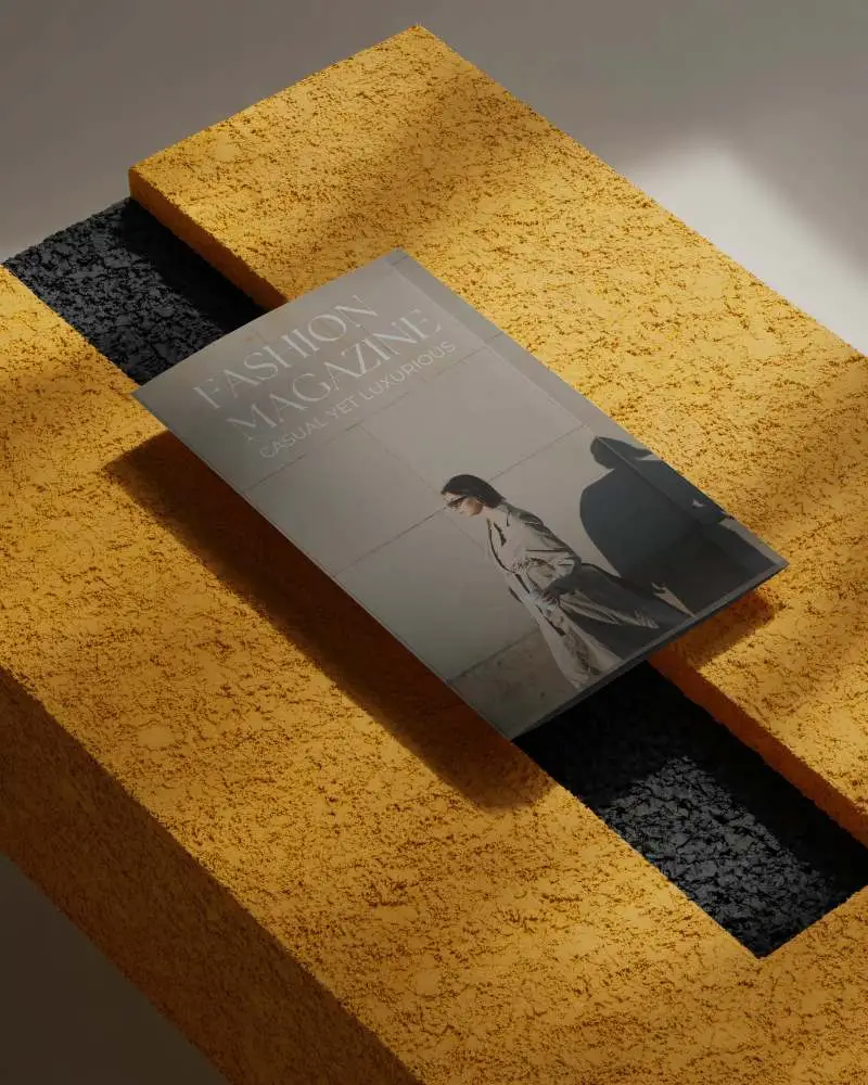Minimalistic Modern Brochure Mockup Placed On Textured Surface Showcasing Clean Design Appeal