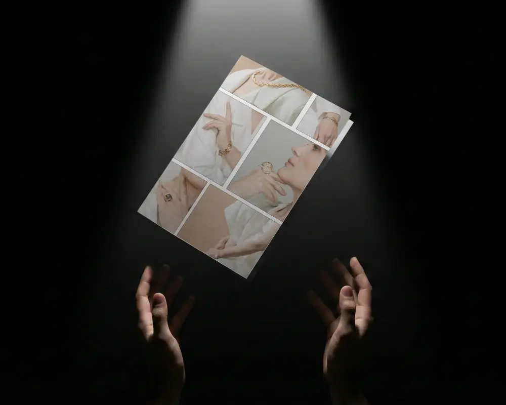 Minimalistic Brochure Mockup Floating Under Light For Clean Design Presentation And Branding