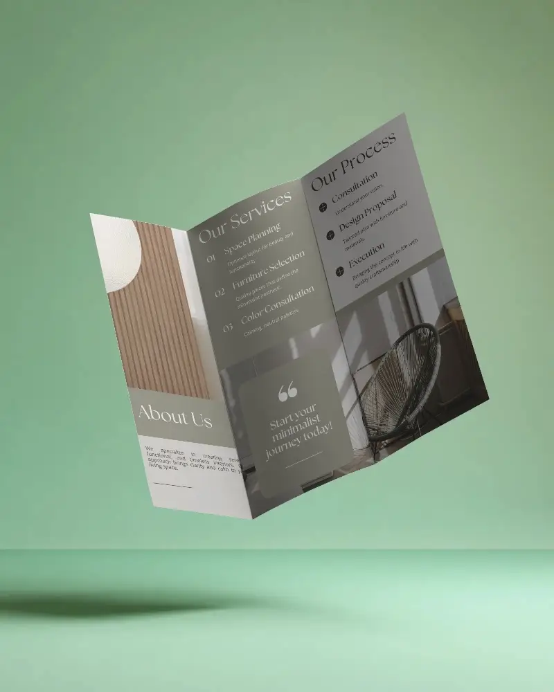 Premium Trifold Brochure Mockup Floating Smooth Paper Texture Clean Background Design