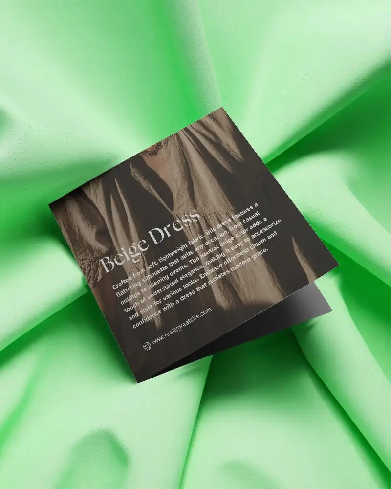 Square Folded Brochure Mockup On Textured Fabric Background For Design Presentation