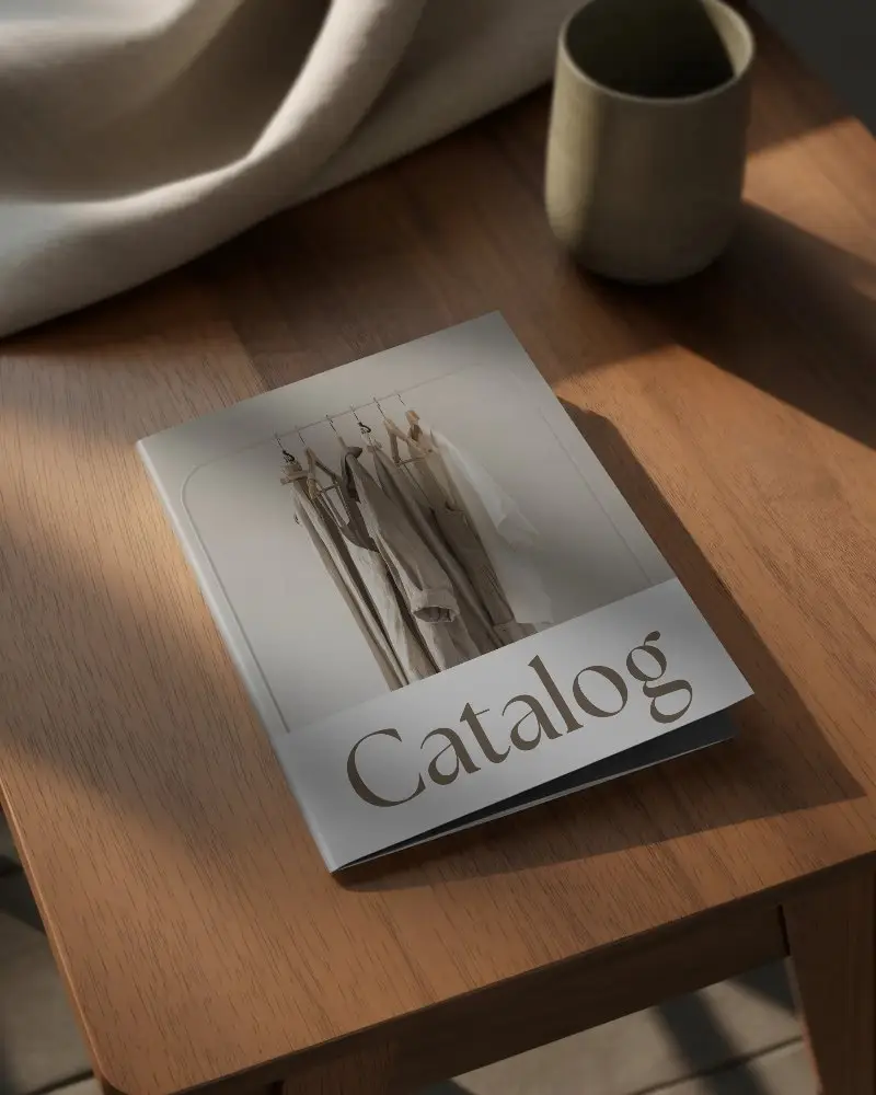 Sleek Minimalist Brochure Mockup On Wooden Table Showcasing Clean Design Presentation