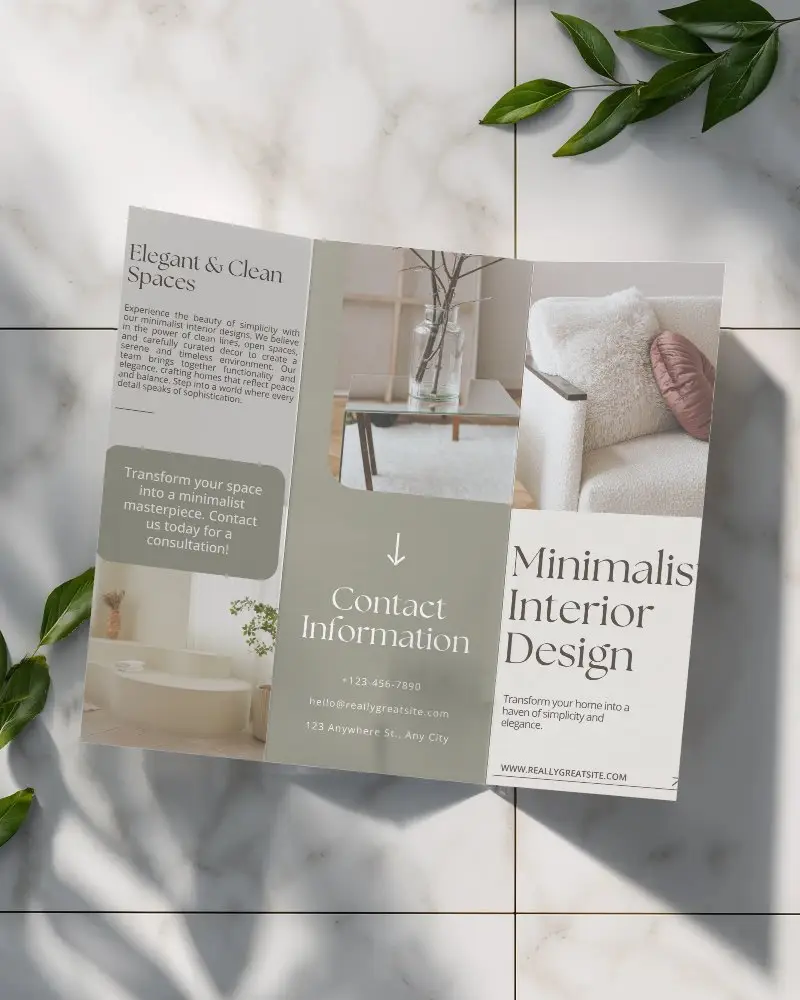 Premium Trifold Brochure Mockup On Marble Tile High Resolution For Branding Design