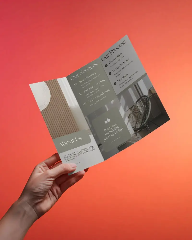 Hand Holding Three Panel Brochure Mockup For Creative Marketing And Brand Presentation