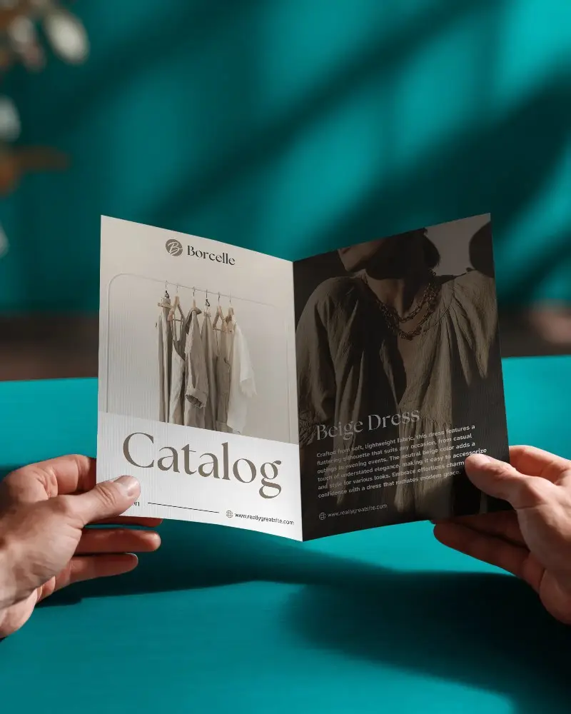 Open Folded Brochure Mockup Showing Interior Pages With Texture Background