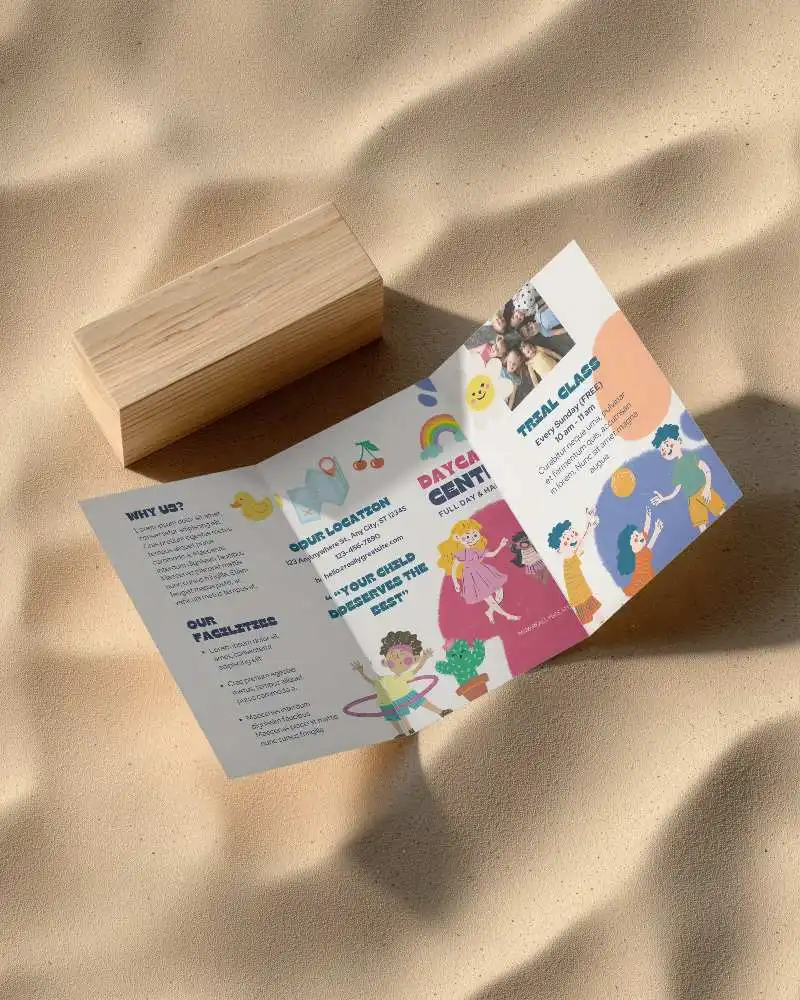 Minimalistic Tri Fold Brochure Mockup On Textured Sand Background For Design Presentations
