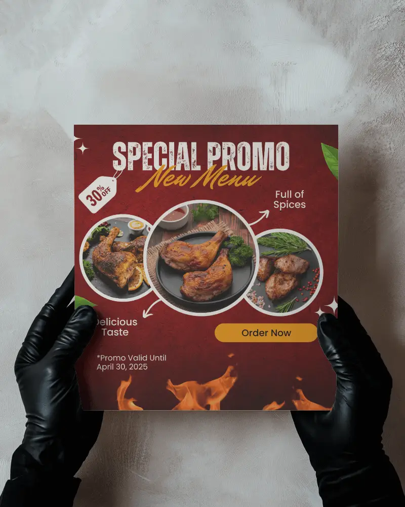 Handheld Brochure Mockup Black Gloved Hands Holding Luxury Themed Design Over Textured Neutral Surface