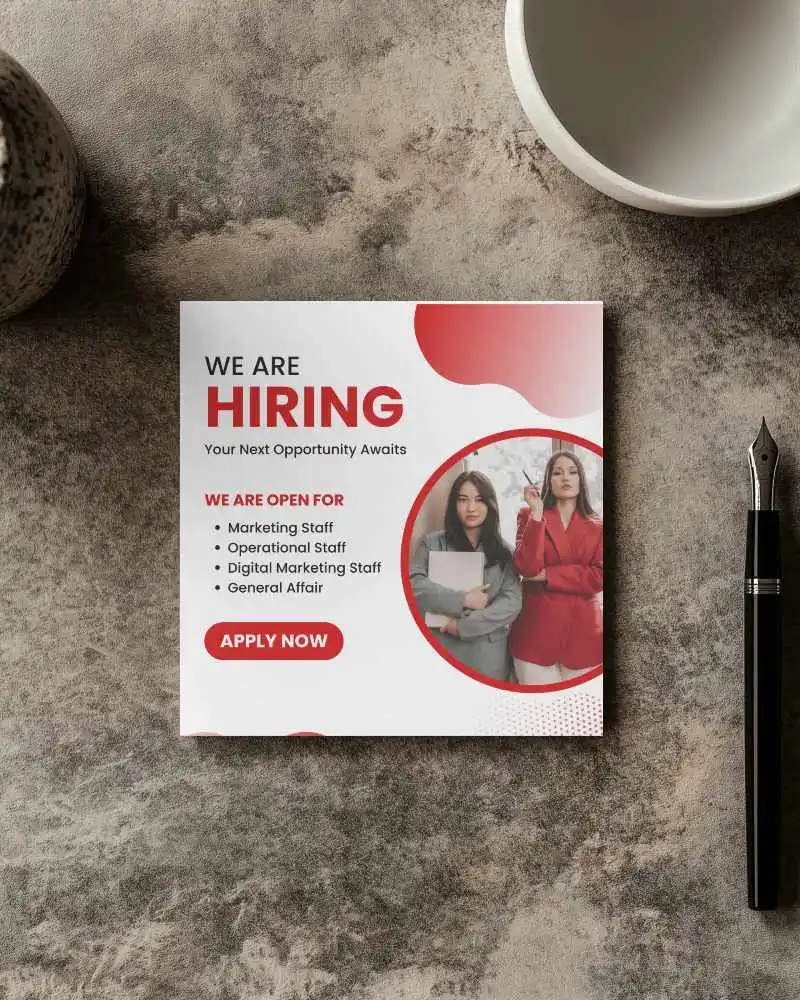 Square Brochure Mockup On Stone Textured Tabletop With Ceramic Cup And Fountain Pen Clean Professional Overhead