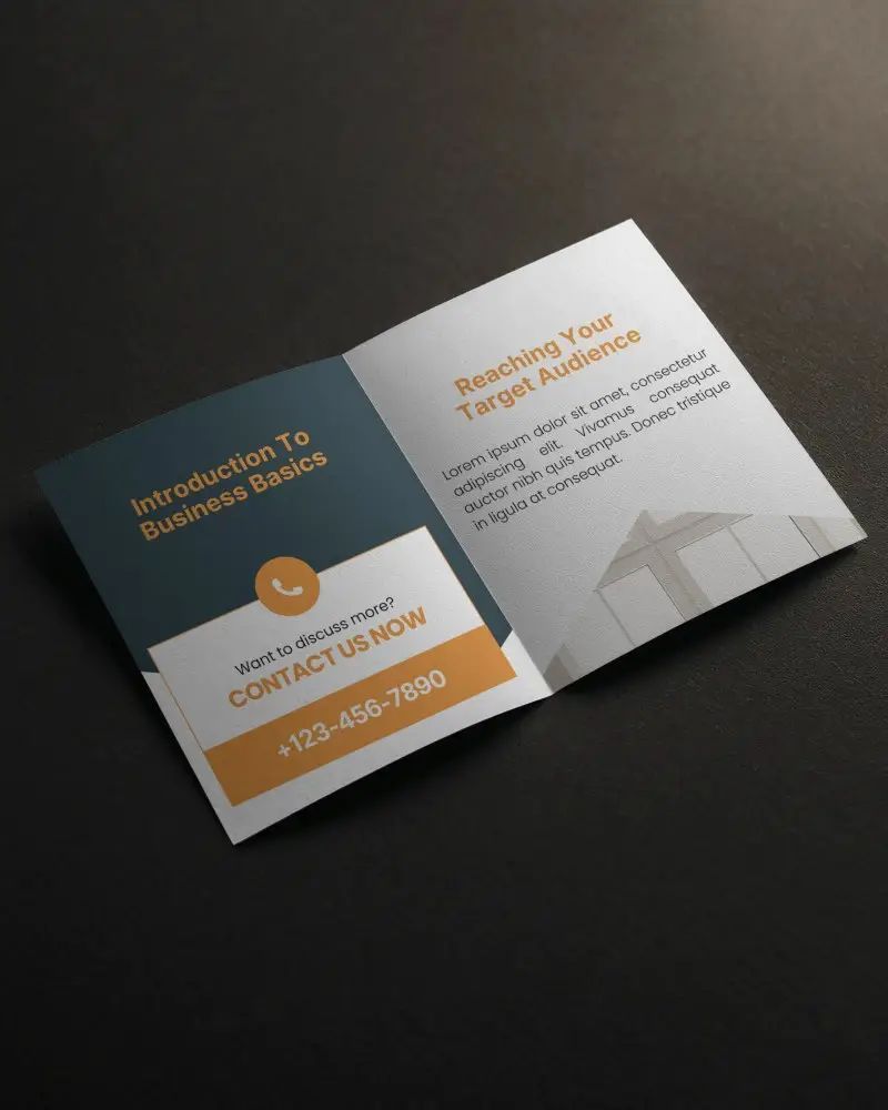 Brochure Mockup On Dark Surface With Soft Angled Lighting Minimalistic Layout Clean Modern Stationery Presentation In Overhead View Setting
